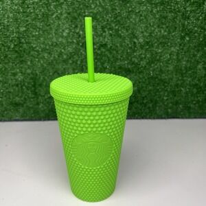 NWT Starbucks Tumblr Fall 2022 16 oz Studded Matte Bling Grande Neon Green